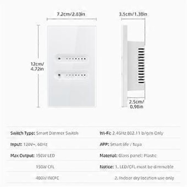 Tuya WiFi Smart Dimmer Switch 1 Gang Dimmer Ljusbrytare Touch Panel APP Fjärrkontroll Fungerar med