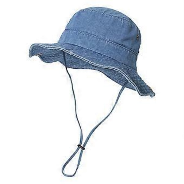 Länsimainen Cowboy-hattu Miehille ja Naisille, Auringonhattu Nauhoilla Kesämatka Rantahattu Säädettävä Lapsihattu Aikuisten ja Lasten (Vaaleansininen)