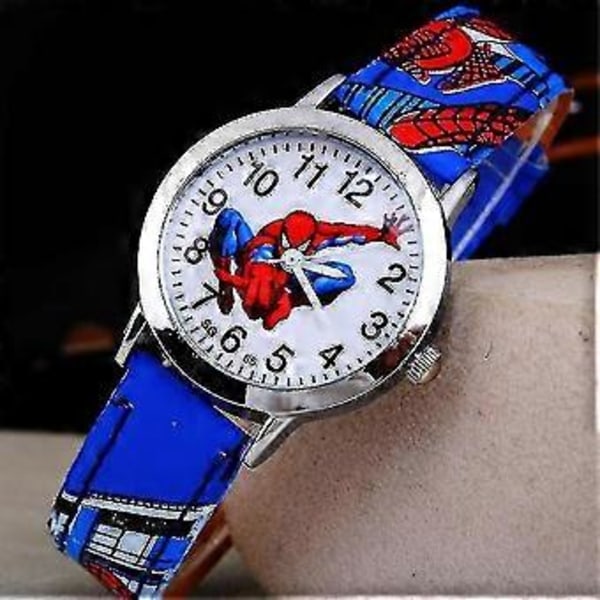 Barn Pojkar Spiderman Quartz Klocka Tecknad Konstläder Armbandsur Gåva (Blå)