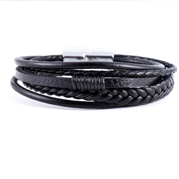Blanc + noir, armband i läder för män med magnetiskt spänne i rostfritt stål