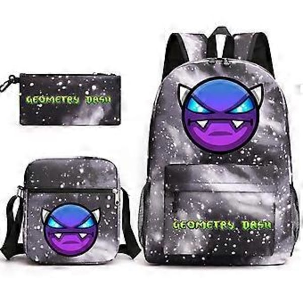 Geometry Dash Skolväska Ryggsäck Pennfodral Axelväska Tredelat Set _21