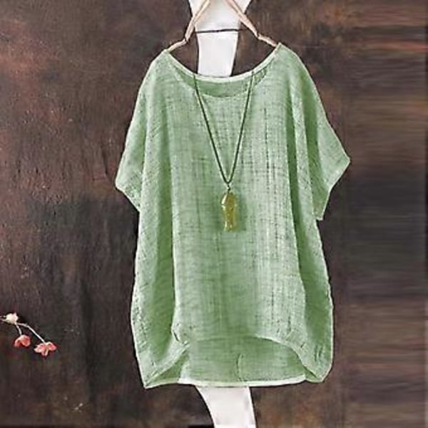 Plus Size Kvinder Rundhals Almindelig Kortærmet Løstsiddende T-shirt Sommer Bluser Topper (S Grøn)