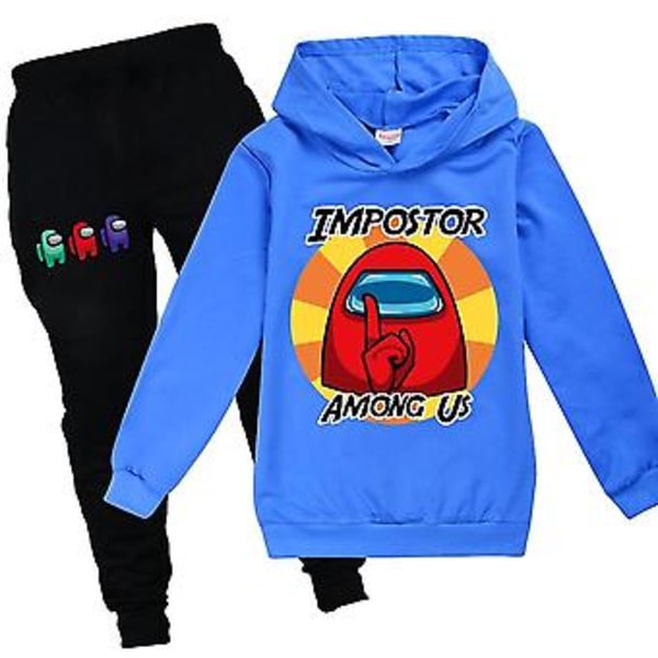 Among Us Tryk Kids Tracksuit Hoodie Bukser 2-delt Sæt Sports Outfit (5-6 År Blå)