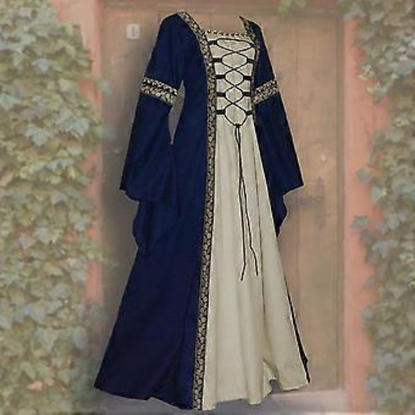 Middelalder Retro Hoff Prinsesse Cosplay Kostyme Lang Kjole Elegant Heks (3XL Svart)