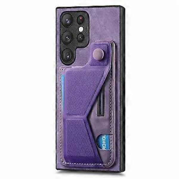Skal för Samsung Galaxy S25 Ultra med Kortfack Ställ Retro Läder Baksida - Lila (Lila)
