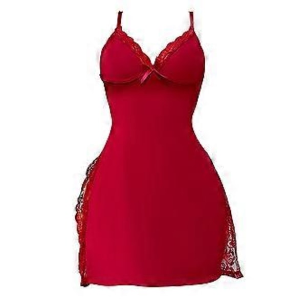 Nattkjole for kvinner, ermeløs, sexy V-hals, nattkjole, sommer, chemise, blonde, loungekjole, farge XL (XL claret)