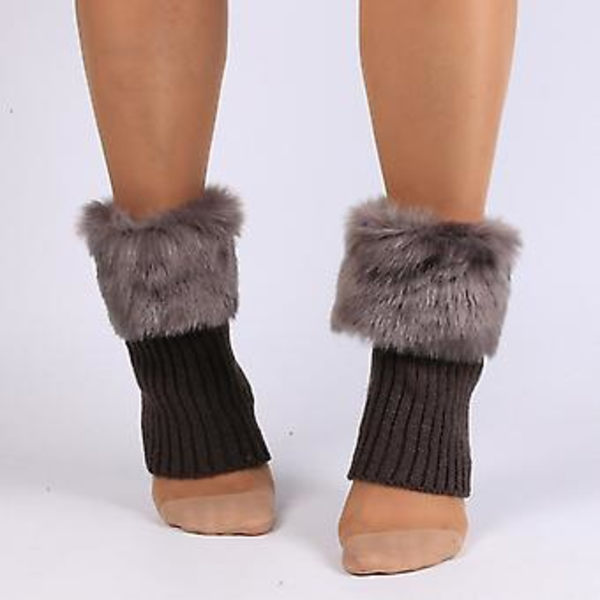 Vinter Crochet Benstövlar Sockor Manschetter Topper Fuzzy Trim Ankelvärmare Sockor (Mörkgrå)