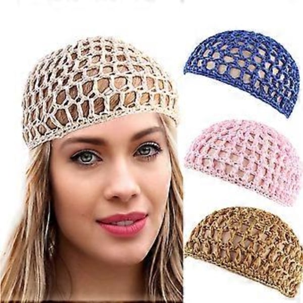 Mesh Crochet Hårnet Rayon Knit Snood Hat Tyk Kort Kvinder Hårnet Snoods (Lyseblå)