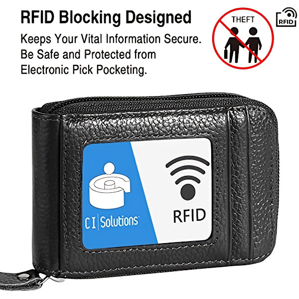 Kreditkortpung med lynlås, ægte læder RFID kreditkortholder til mænd   Lilla