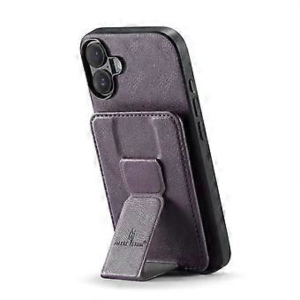 FIERRE SHANN 024 Tyyli iPhone 16 -kotelolle Korttipidike Jalusta Vahamainen Nahka+TPU Puhelinkuori (Tyyli F)