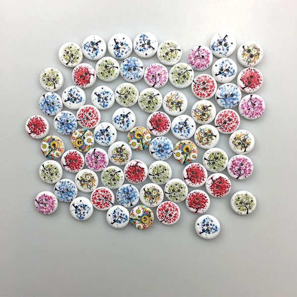 50 stk blandede hvite knapper 2 hull runde knapper 15 mm håndverk sy