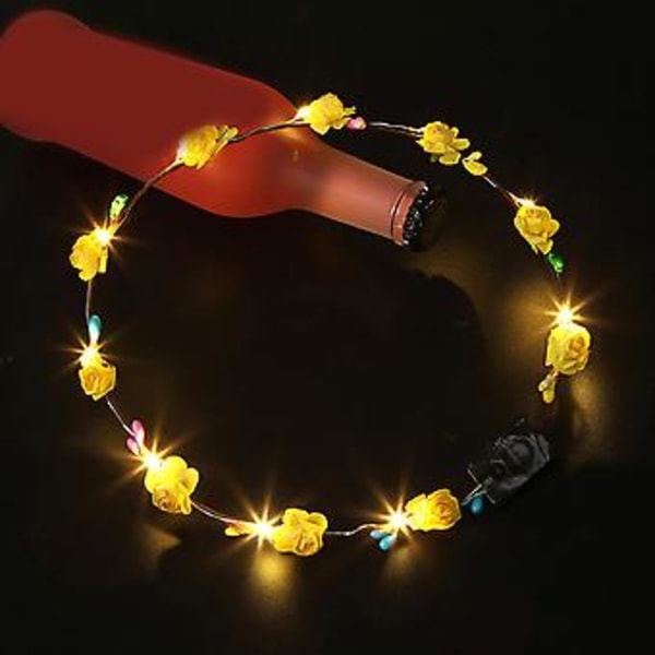 10 stk LED Blomsterkrans Hovedbånd til Kvinder Bryllup, Justerbar Blomsterkrans Pandebånd Hovedbeklædning ( )