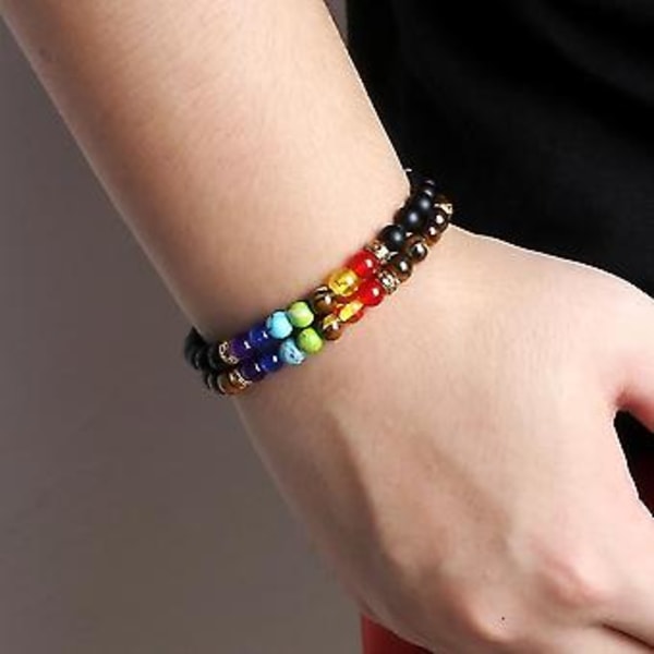 7 Chakras Pärlcharm Armband för Kvinnor Män 6mm Natursten Agater Malakit Reiki Healing Pärlor Armband Par Yoga Smycken ( )