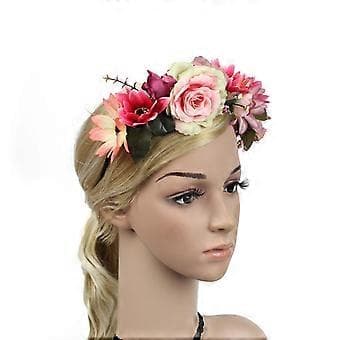 Boho Blomsterkrone Blomsterhodebånd Hårkrans Bryllupsbrud Hodeplagg (Rosa)