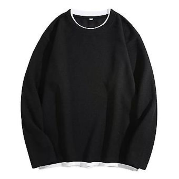Miesten T-paita Väärennös Kaksi Osainen Pitkähihainen Pyöreäkaulainen Streetwear Kevät Syksy Löysä Vaahterapusero (4XL Musta)