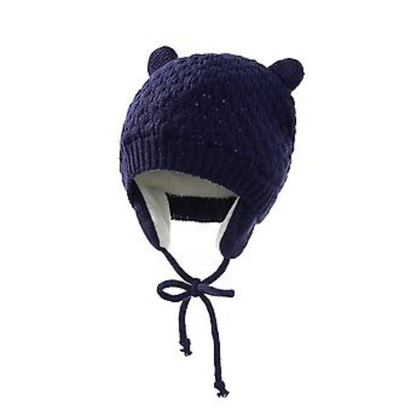 Vinter Baby Lue Hanske Sett For Barn Beanies Barn Pom Strikket Lue Varmt Bonnet Dress (Marineblå)