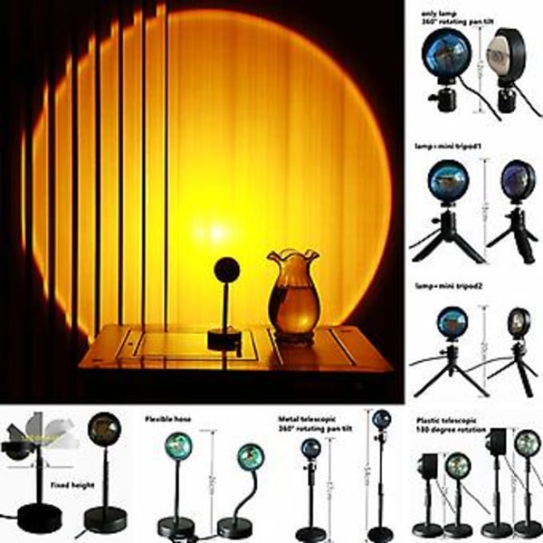 Auringonlaskulampun projektio sateenkaaren punainen valoprojektori USB-led-yövalot Ins-valokuvaus makuuhuone baari kahvilat seinävalaistus  Aurinko