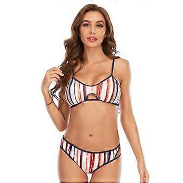 Naisten kolmiväriraidalliset säädettävät olkaimelliset bikinisetit