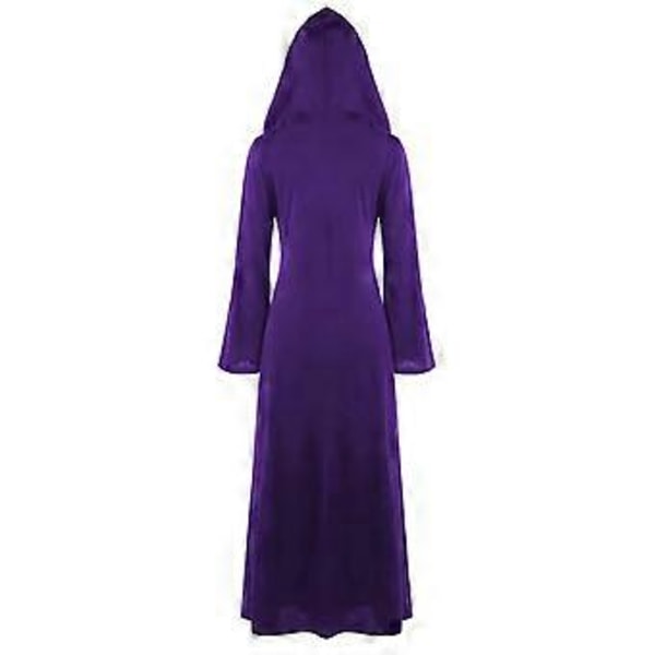 Dame Halloween Hætteklædte Snøre Patchwork Langærmet Lang Kjole i Plus Size (L Lilla)
