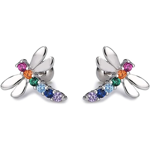 20g Libelle Regnbue Farverig Minimalistisk Ægte 925 Sterling Sølv Tiny Mini Søde Små Brusk Ørestikker til Kvinder