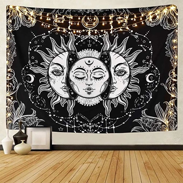 Sun and Moon Tarot Tapestry Psychedelic Black Celestial Tapestry
