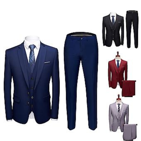 Fianao Herrkostym 3-delad Slim Plus Size Enfärgad Rak Byxdress Separata (5XL Svart)