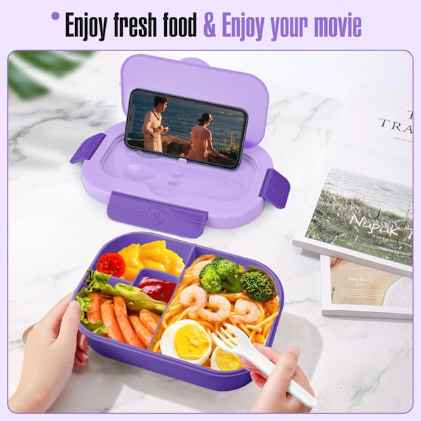 Lila Bento Lunch Box för Vuxna/Barn, 1300ml Läckagesäker Bent