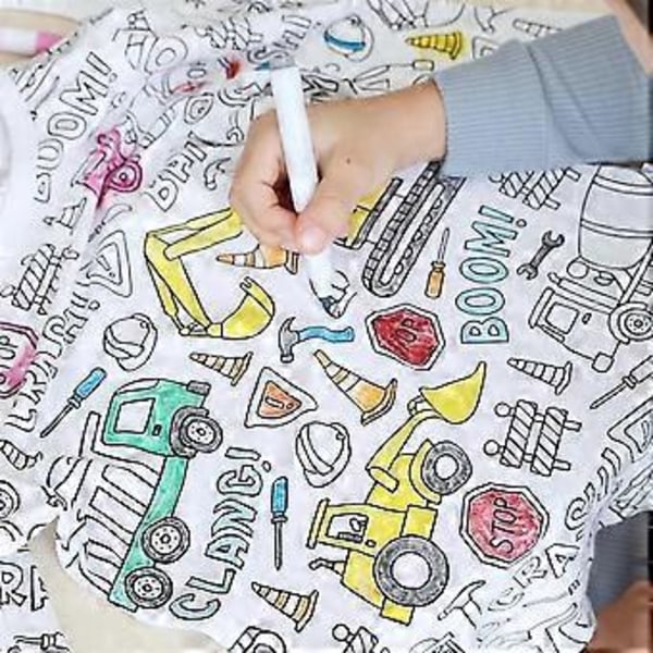 Kreativa Barn DIY Graffiti Pyjamas Hemkläder Set, Färga Dina Egen Pyjamas för Pojkar & Flickor (7-8 År Teknikfordon)