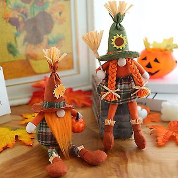2 Pak Efterårsdekorationer til Hjemmet, Thanksgiving Nissedekorationer Skandinavisk Elf Dekor
