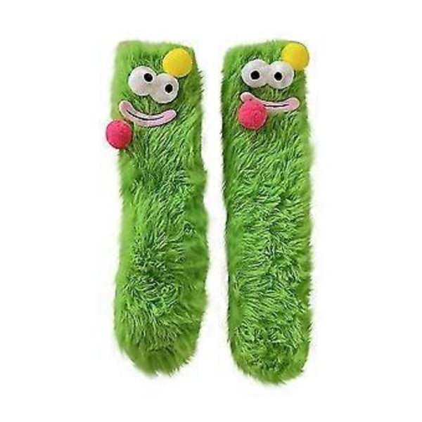 3D Annerledes Gulvsokker, Varme Koselige Myke Tegneserie Monstersokker, Morsomme Fuzzy Koselige Vintersokker -NMAOV (Grønn)