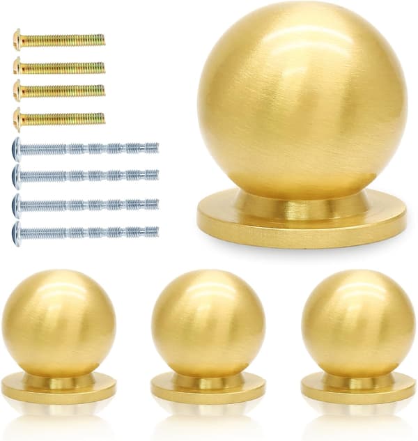 4-pakning solide messing mini runde knotter, 19 mm diameter messinghåndtak, mini