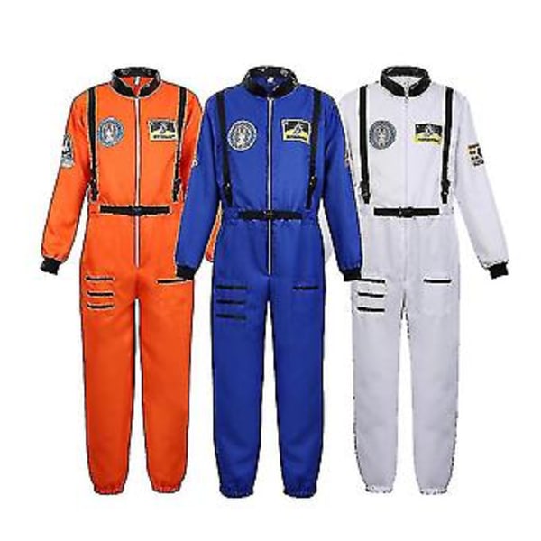 Astronautdräkt Rymddräkt För Vuxen Cosplay Kostymer Blixtlås Halloween Kostym Par Flyg Jumpsuit Plus Size Uniform-r (XXXL Blå För Män)