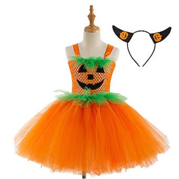 Halloween Children's Clothing Pumpkin Head Funny Mesh Girl Skirt To Send Head Jewelry Festive Performance Dress Skirt.(M )