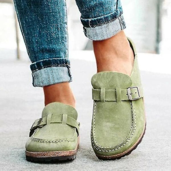 Women's Fashion Sandals Casual Comfy Clogs Platform Suede Slip On Sandals Summer Home Office Shoes Flat Mule Round Toe Loafer Shoes Closed Toe Walking Purple 39