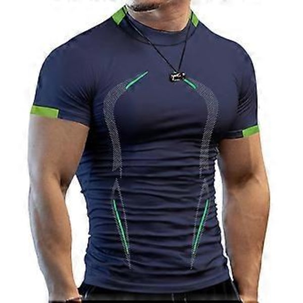 Mænds Casual Muscle T-Shirt Tee Fitness Gym Workout Hurtigtørrende Slim Fit Kortærmet Toppe (M Blå)
