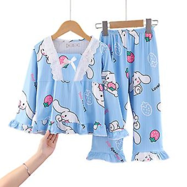 Sanrio Pyjamas för flickor 4-12 år - Söta pyjamasset med tecknade motiv av Melody, Kuromi och Cinnamoroll - Sovpysjamas, nattkläder, loungewear (7-9 år, blå Cinnamoroll)
