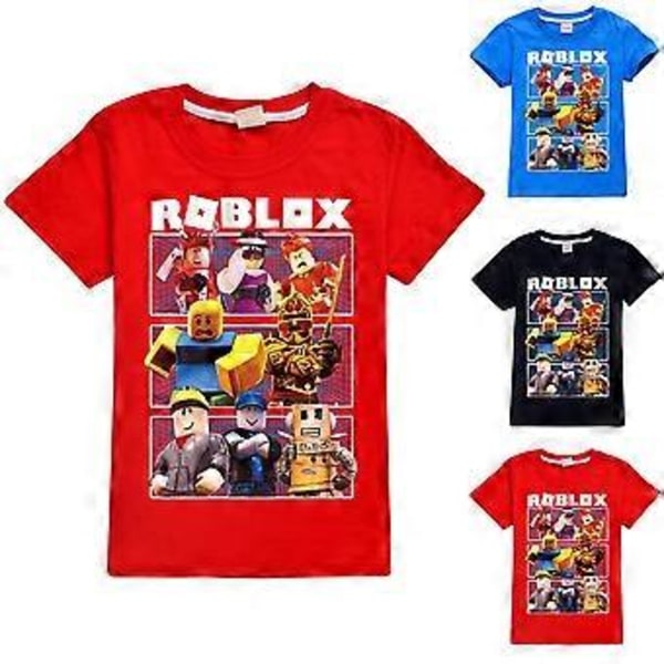 Roblox Trykt Børne T-shirt Gaming Gamer Fans Drenge Piger Sommer Kortærmet Tee Tops (7-8 År Rød)