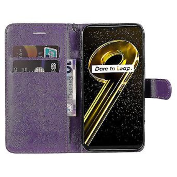 Kt Leather Series-2 Realme 9i 5g / 10 5g / V20 5g Nahkainen Puhelinkotelo Yksivärinen Lompakkokotelo Jalustalla ja Hihnalla (Violetti)