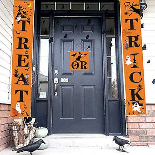Halloween Slik-eller-Snyd Dørhængende Skilt Banner Party Hjem Dekorationer Rekvisit (Orange)