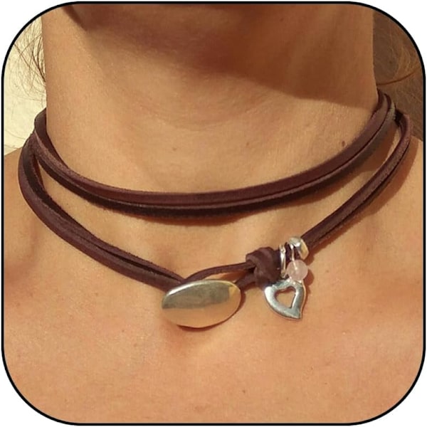 Lång Boho Halsband för Kvinnor Mocka Choker Halsband Bohème Skiktad Läderrep Turkos Mynt Hänge Halsband Boho J
