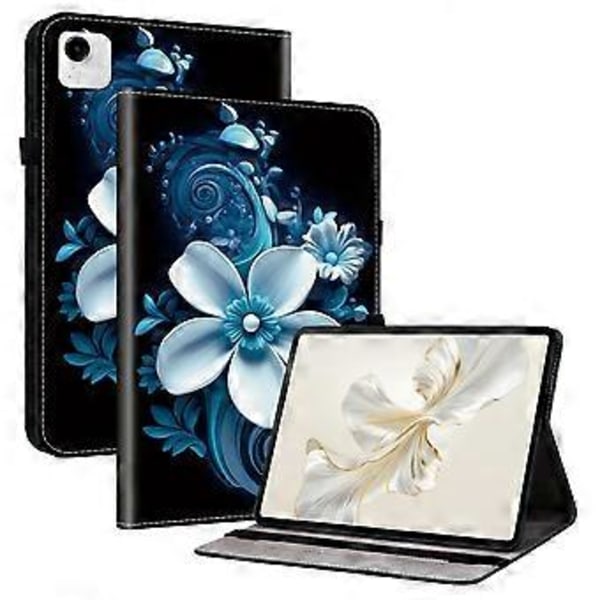 För Honor Pad X9a Läderfodral Mönstertryckt Ställ Tablet Skydd med Kortfack (Svart Orkidé)
