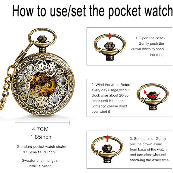Mekaninen taskukello miehille, Vintage taskukello, Steampunk-vaihde