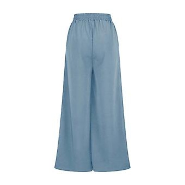 Bekväma Casual Lace Fold Högmidjade Raka Cylinder Byxor i Full Längd för Kvinnor M Blå