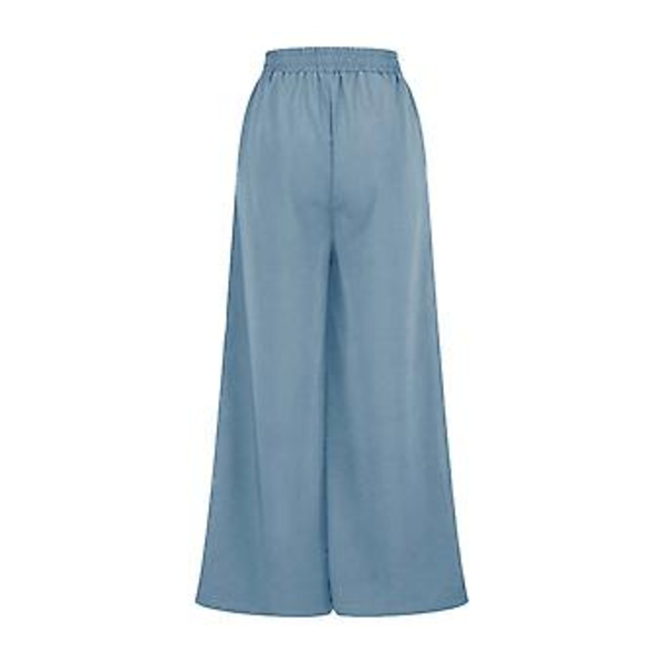 Komfortable Casual Lace Fold Højtaljede Straight Cylinder Lange Bukser til Kvinder M Blå