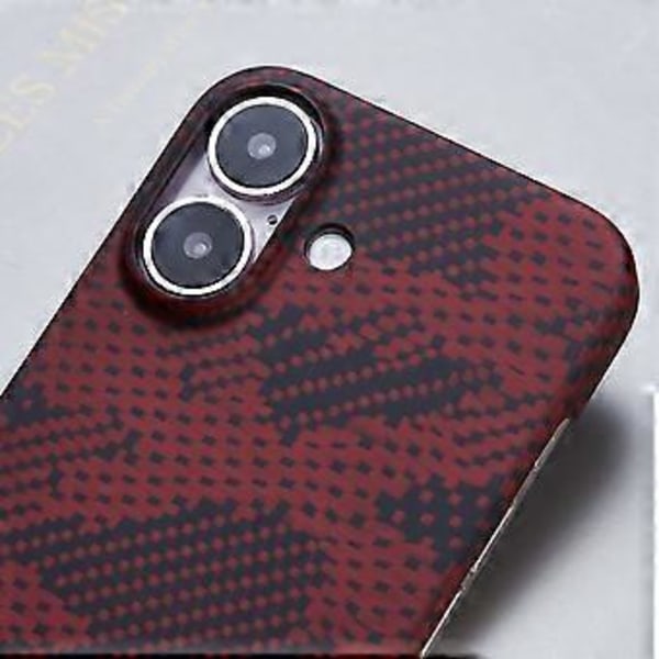 iPhone 16 Plus -kuori, erittäin ohut, punainen maastokuvioinen aramidikuituinen puhelinkuori (suuri linssinreikä)()