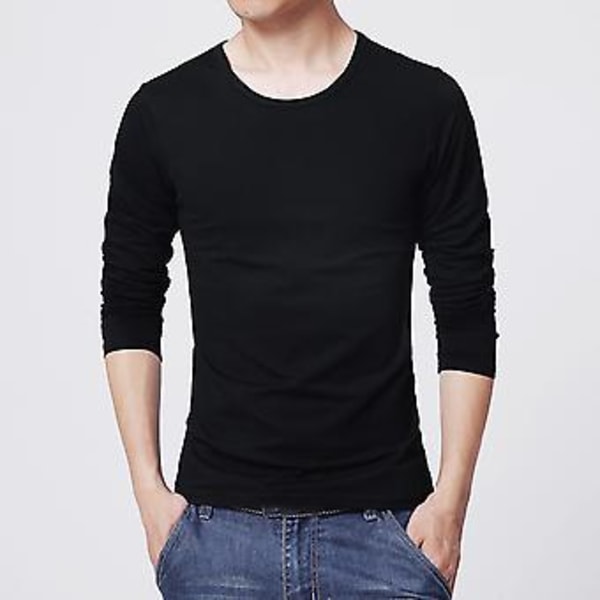 Fianao Miesten Yläosa Yksivärinen Pyöreä Kaula Casual Pitkähihainen Slim Kaikki Sopivat Peruspaita Työhön (2XL Vaaleanharmaa)