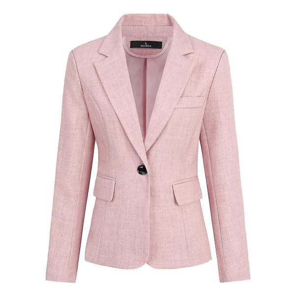 Women's 2 Piece Office Lady Business Suit Set Slim Fit One Button Blazer Pant Set Pink L
