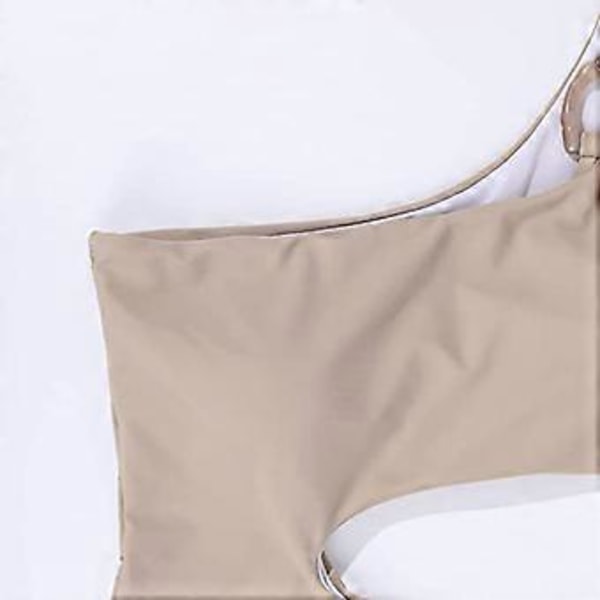 Dame One Shoulder Stribet Højbenet Badedragt i Ét Stykke Thong Badedragter (S Beige)