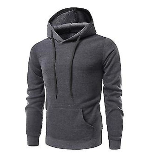 Herre Ensfarvet Slim Fit Hættetrøje Langærmet Sweatshirt Casual Pullover Toppe (L Mørkegrå)