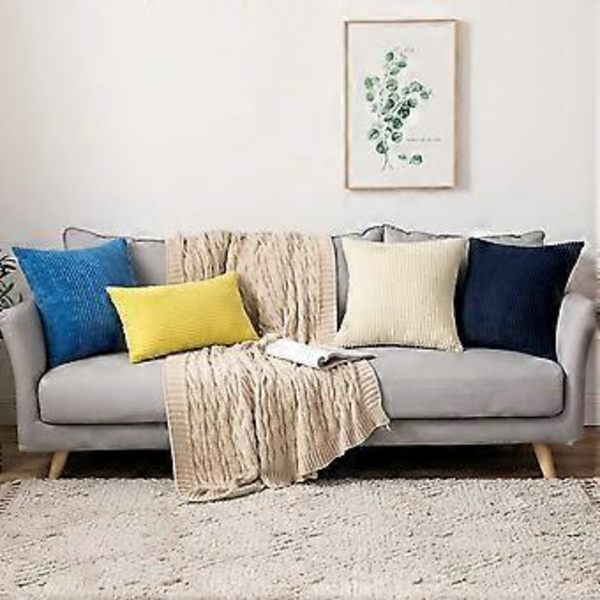 Pakke med 2 Corduroy Putetrekk 12 x 20 Tommer Lumbar Putetrekk Mørkeblå Putevar til Sofa Soverom Setteplass